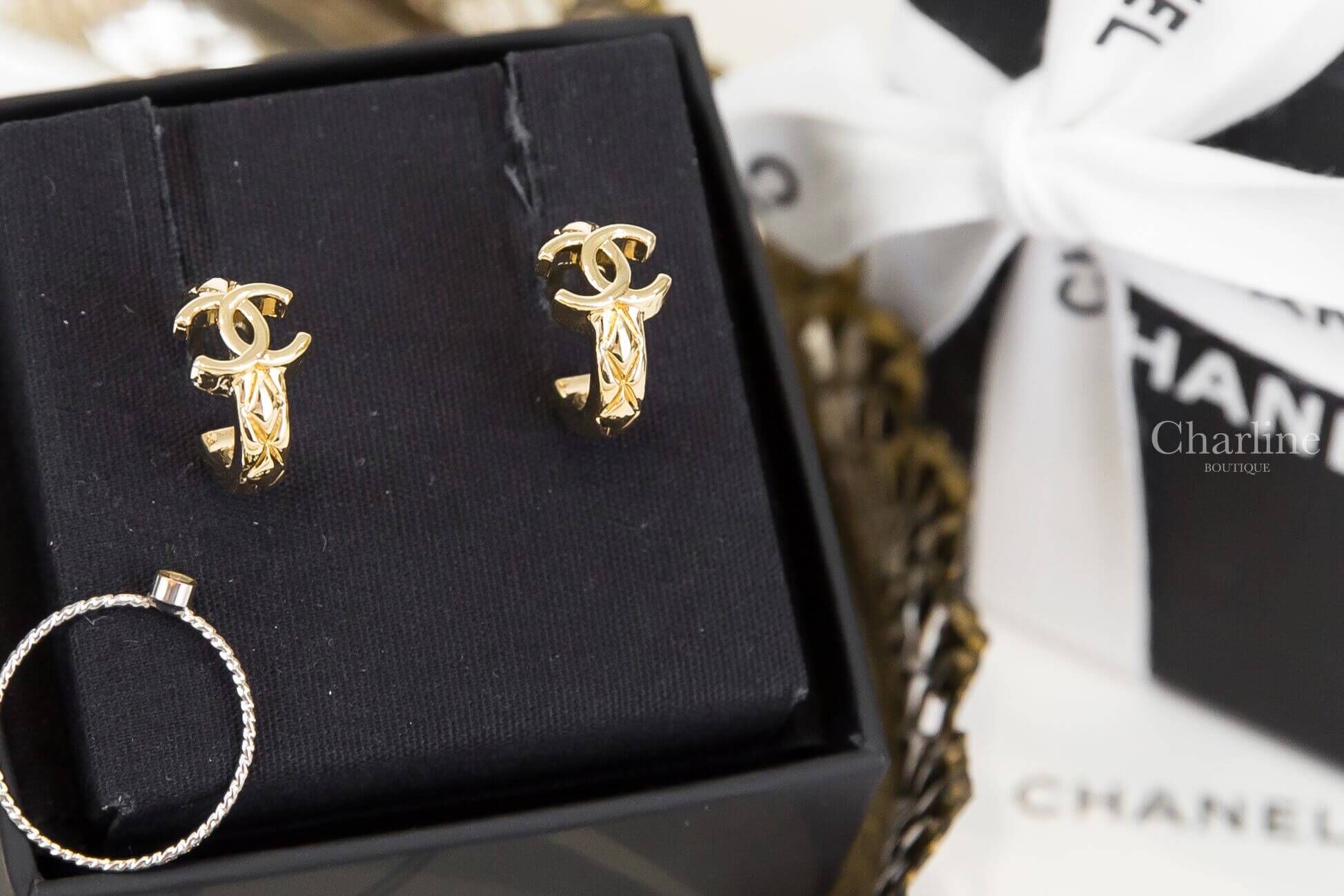 Chanel Hoop Earrings 金色CC菱格紋圓圈耳環-Charline Boutique 精品代購