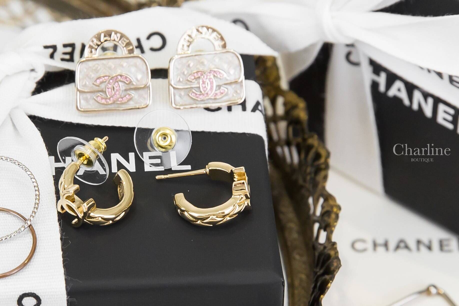 Chanel Hoop Earrings 金色CC菱格紋圓圈耳環-Charline Boutique 精品代購