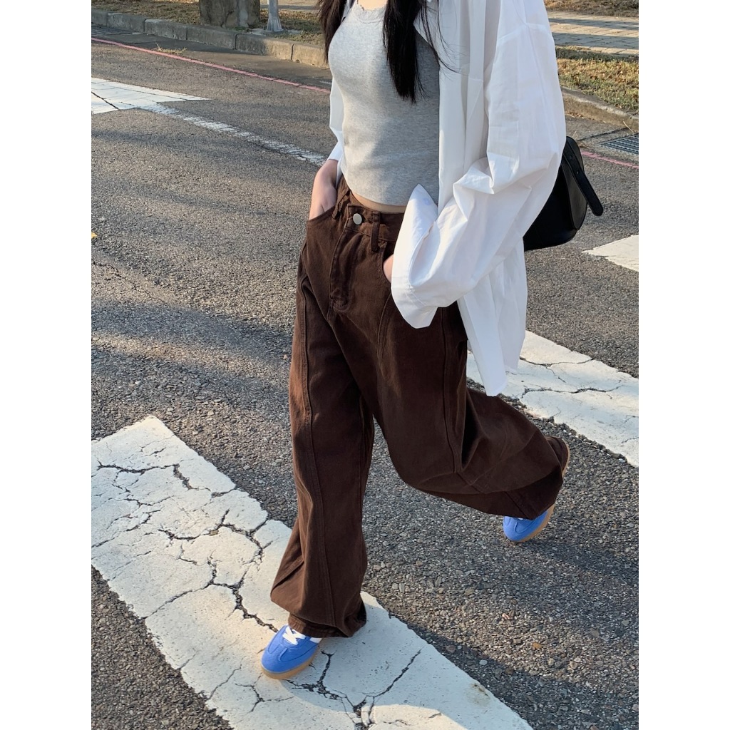 A16 行走質感 土色調繭型寬褲 #A3073