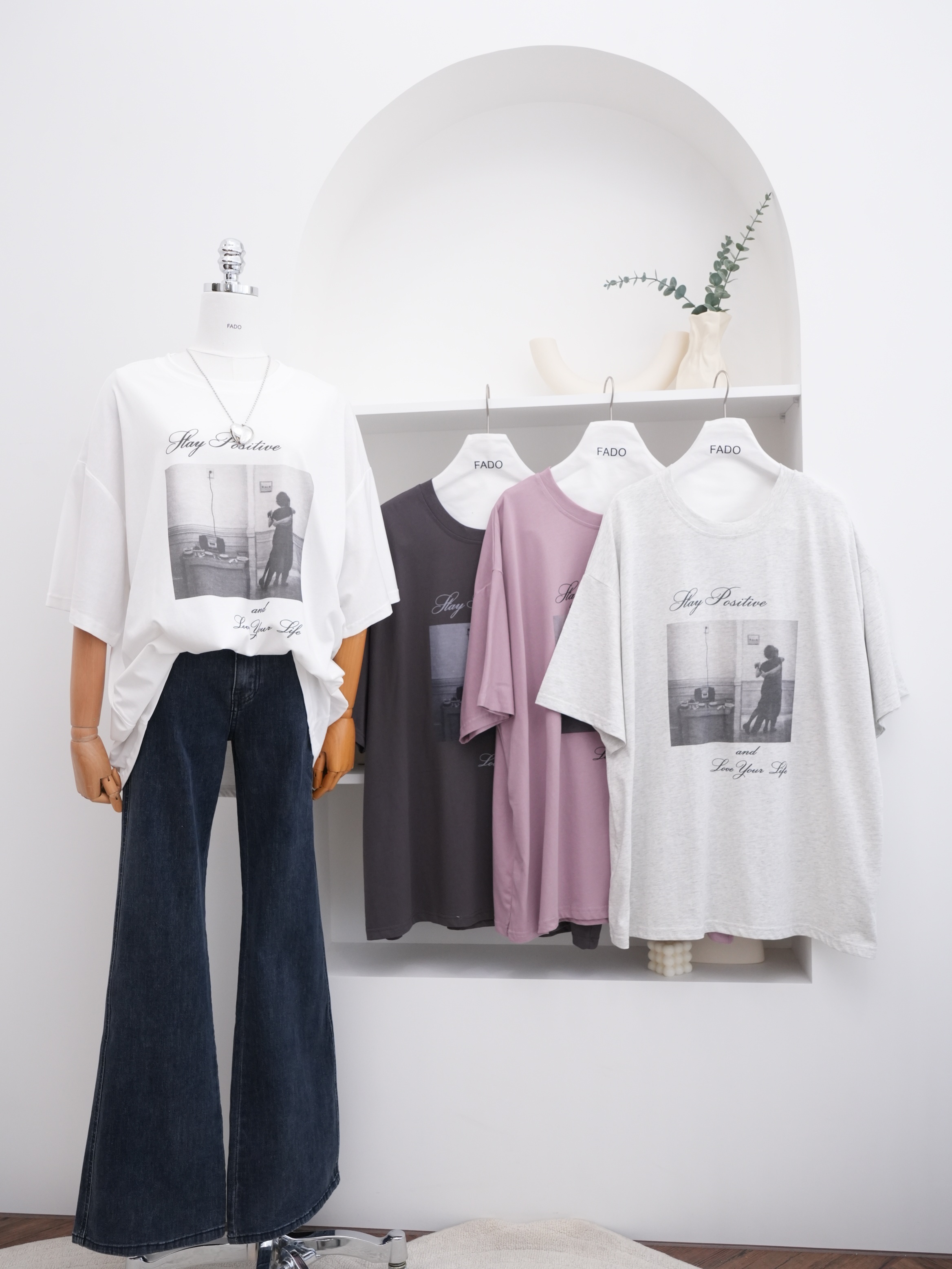 法朵Fado shop｜復古轉印相片圖圓領長版Tee 0215016 四色 {S-XL皆可穿} / oversiz