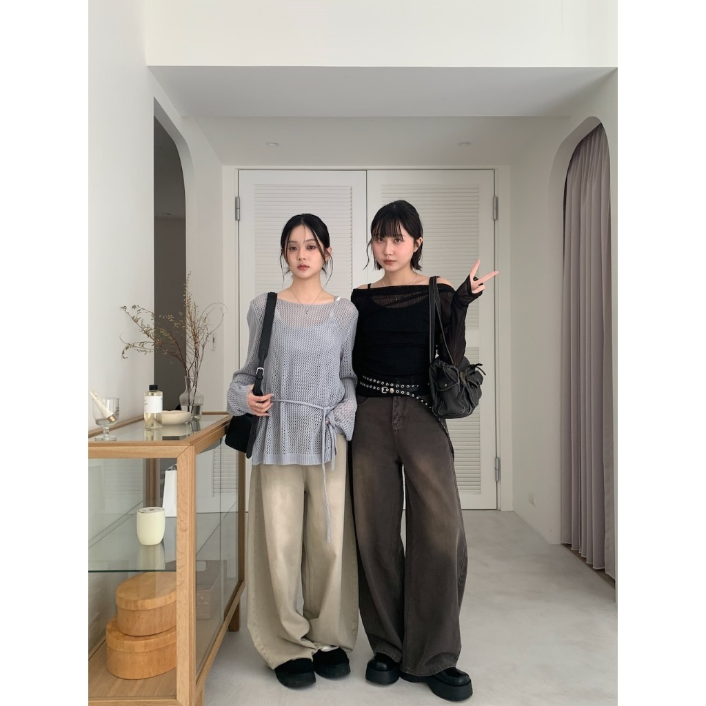 A17 入春第一條作舊刷色繭型寬褲 #A3088