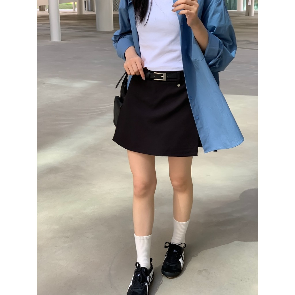 A20 A字高腰附皮帶西裝布短裙 #4513