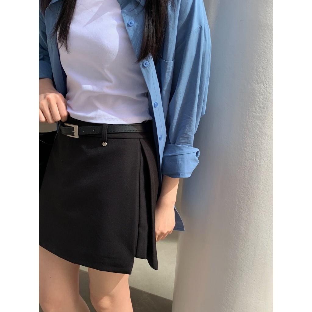 A20 A字高腰附皮帶西裝布短裙 #4513