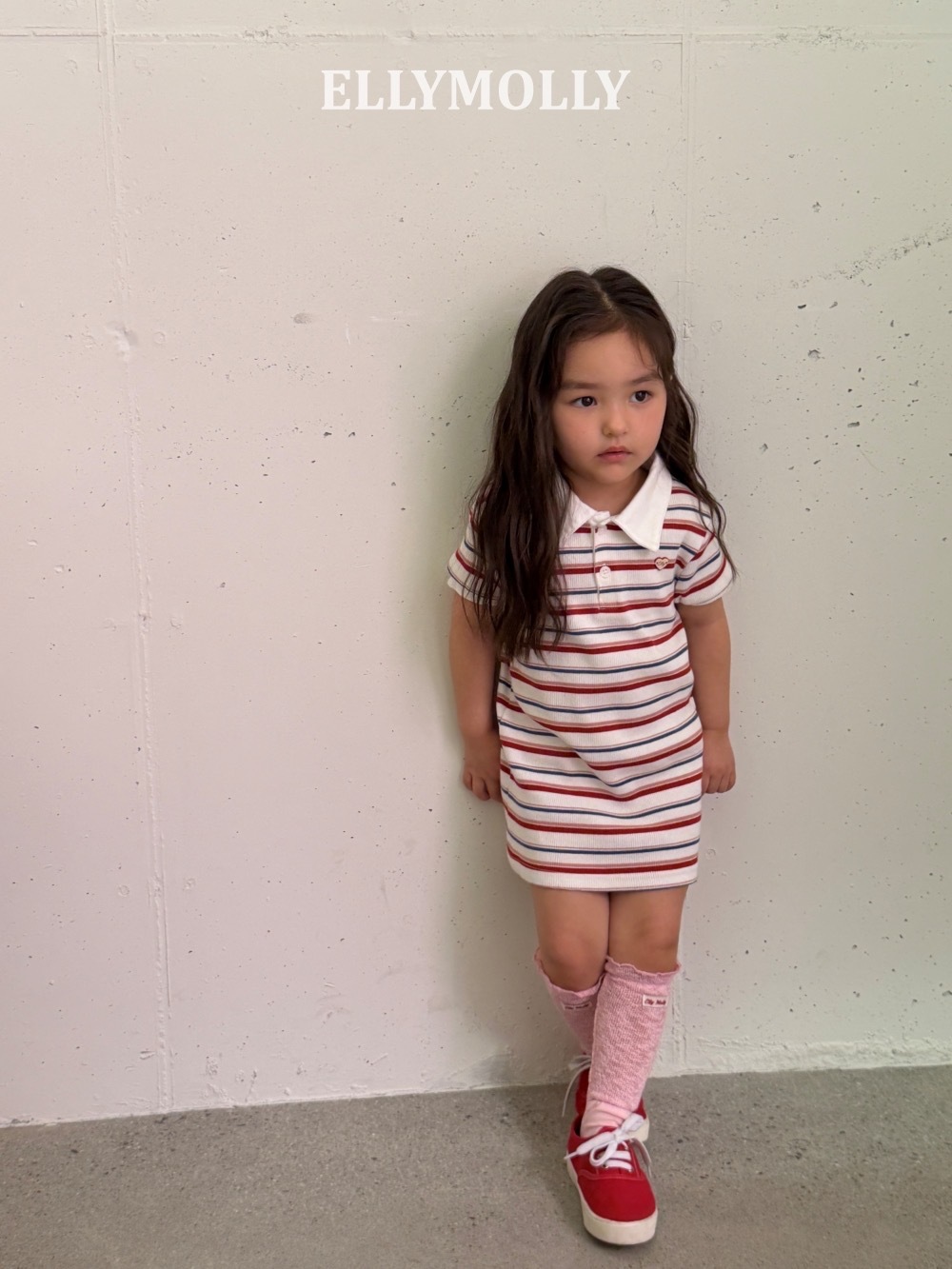 Ellymolly POLO 領條紋連身裙  / 2色
