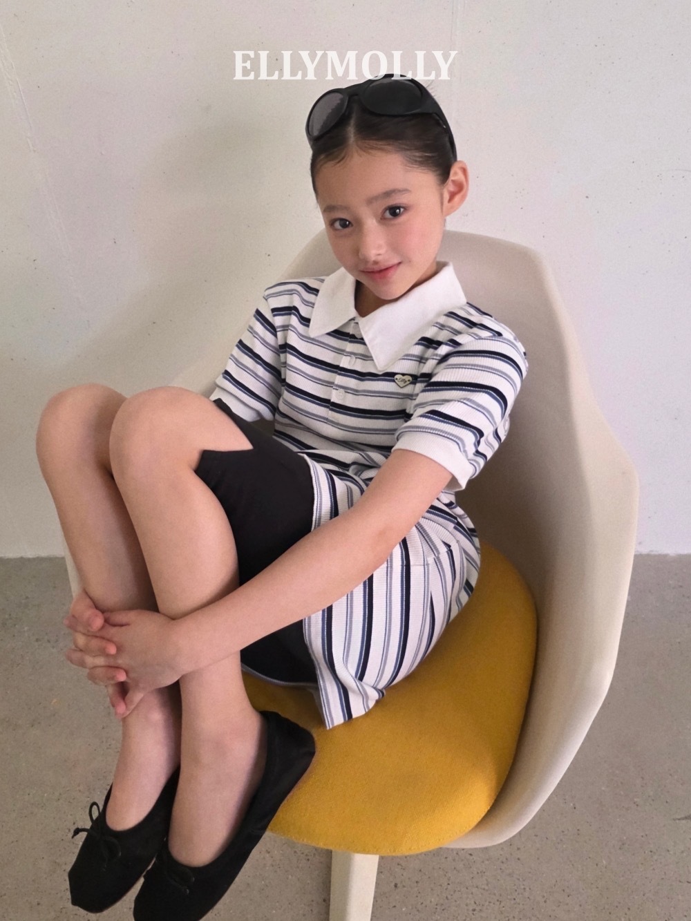 Ellymolly POLO 領條紋連身裙  / 2色