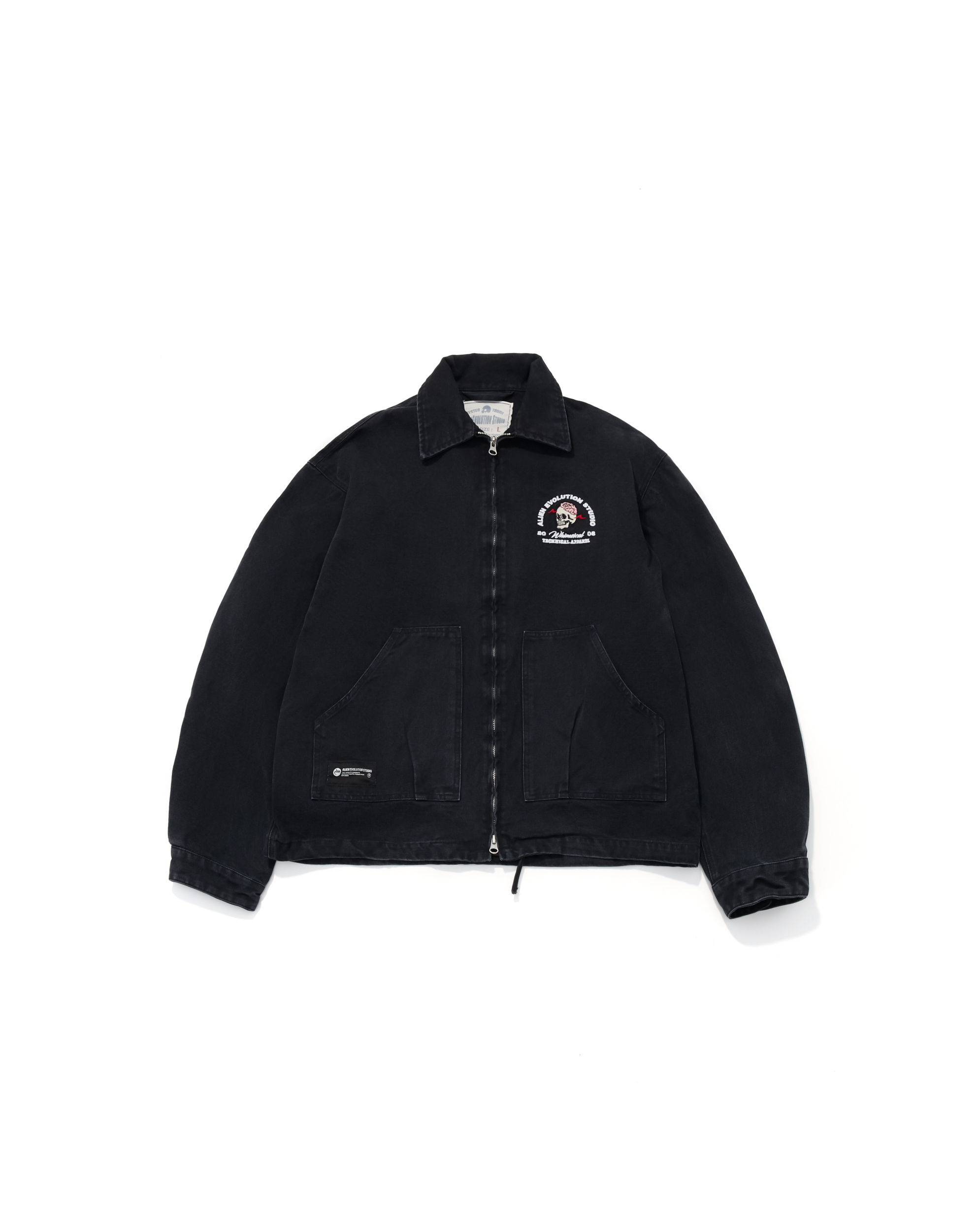AES EMBROIDERED WHIMSICAL SKULL WASHED WORK JKT