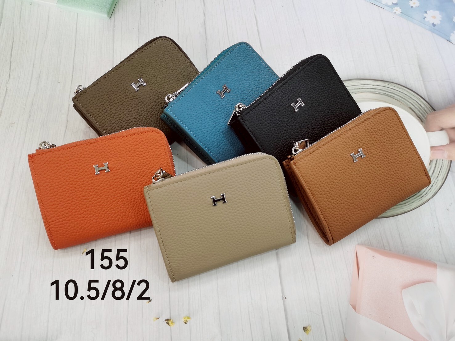 155【H翻蓋牛皮拉鏈零錢卡包】