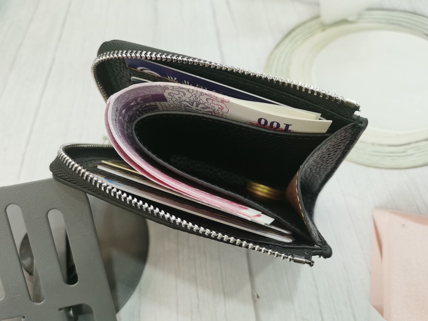 155【H翻蓋牛皮拉鏈零錢卡包】