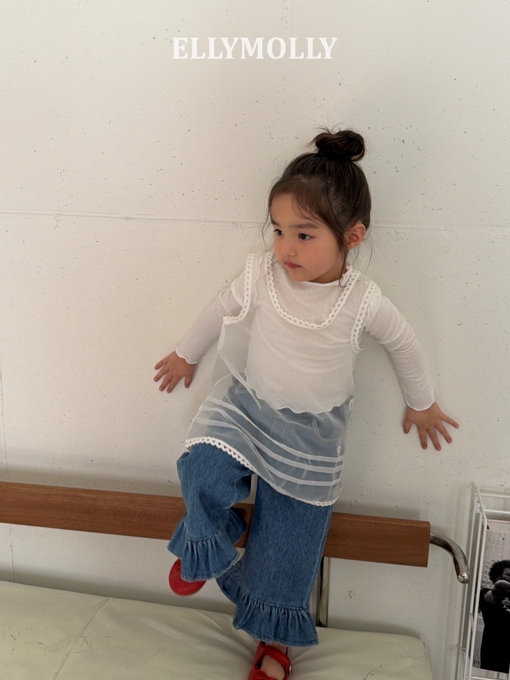 Ellymolly 蕾絲滾邊透膚背心連身裙  / 2色