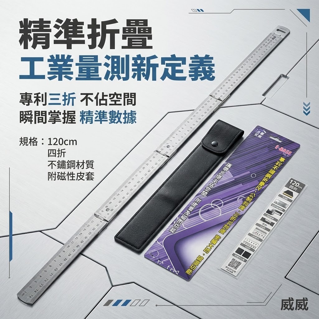 E-BASE 馬牌 不鏽鋼摺疊尺 SF-10｜台灣製造｜三種0位線｜專利折疊設計｜木工裝潢專用鋼尺｜60cm｜90cm｜120cm
