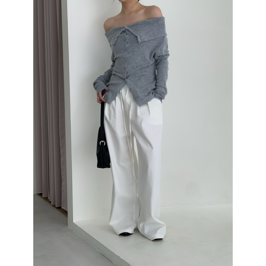 A31 早春指標 露肩翻領開釦針織上衣 #7634