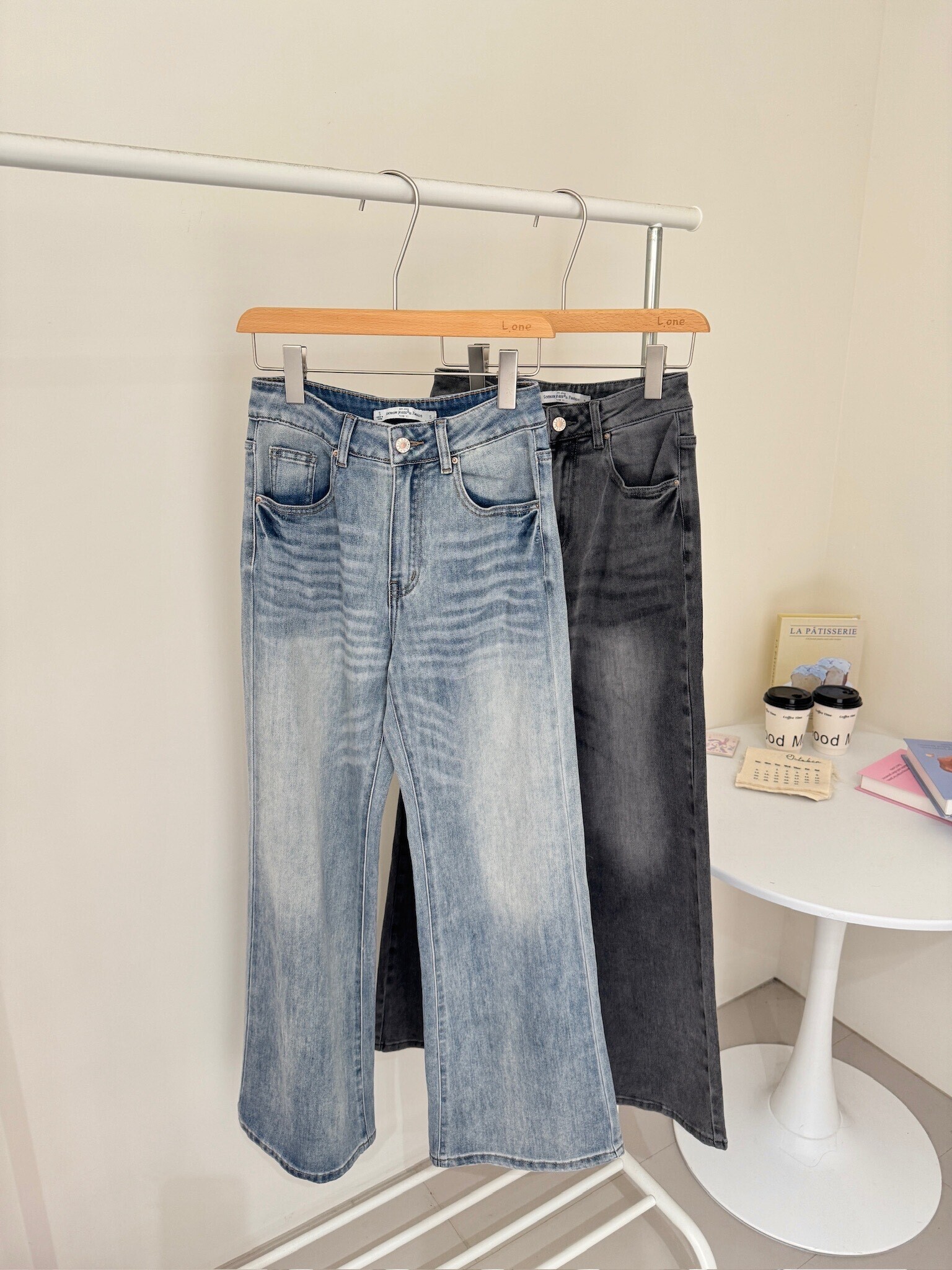 復古刷色直筒寬牛仔