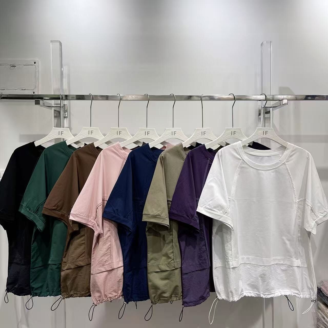 ⭐️⭐️【預訂】車骨拼風衣布索繩腳小蝙蝠袖棉TOP (K77-K84)