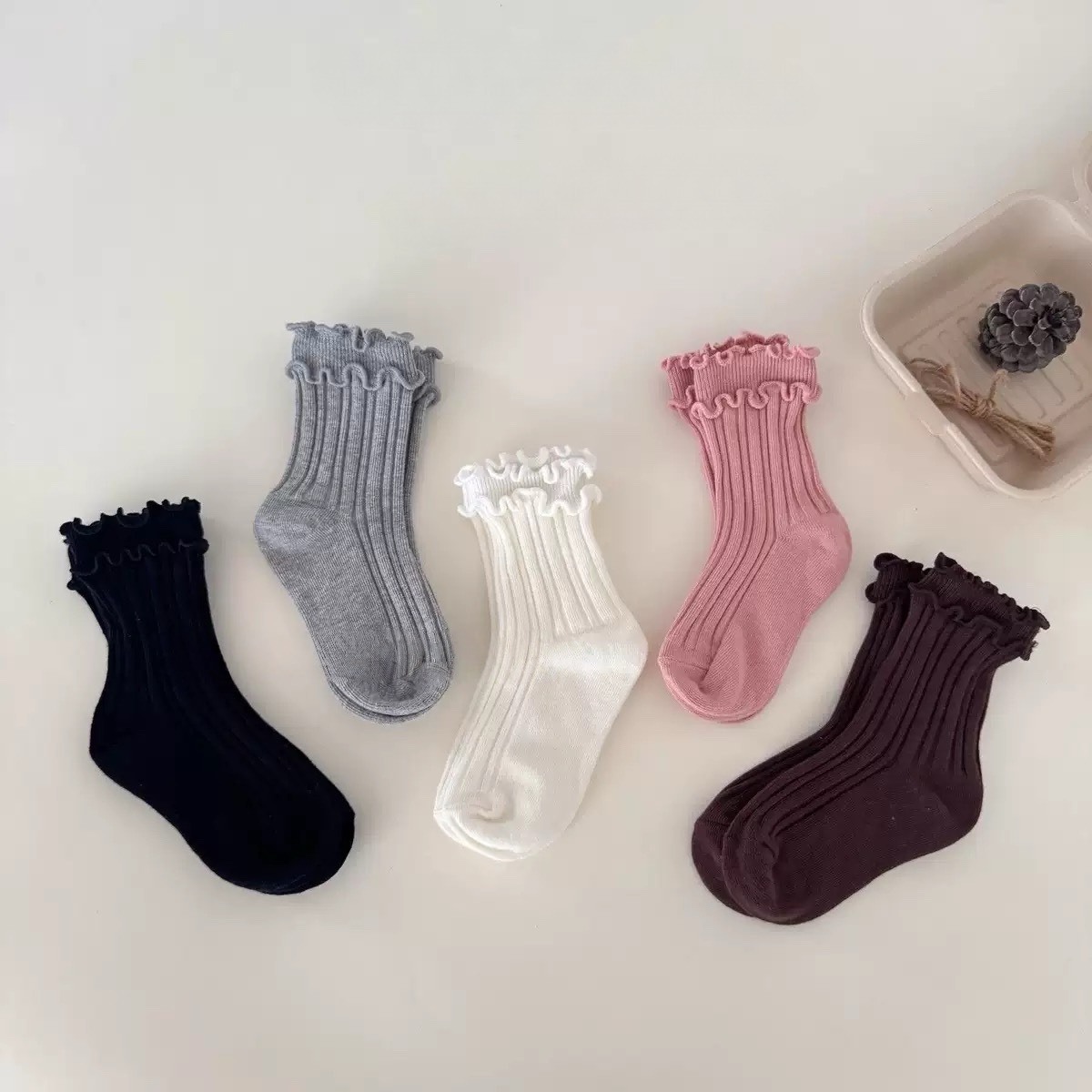 坑條捲邊襪子組