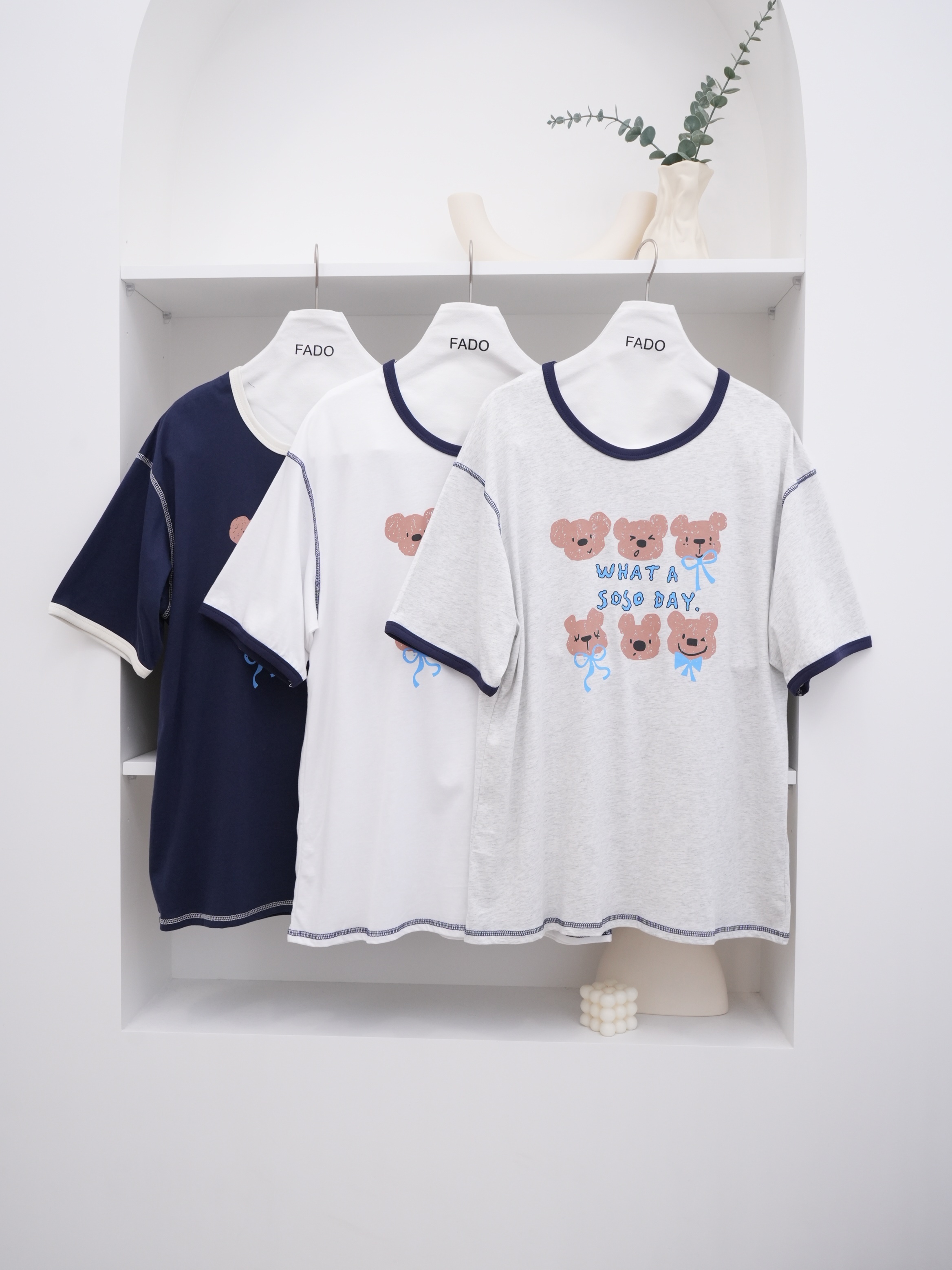 法朵Fado shop｜印花表情包小熊ʕ-ᴥ-ʔ車邊長版Tee 0215028 三色