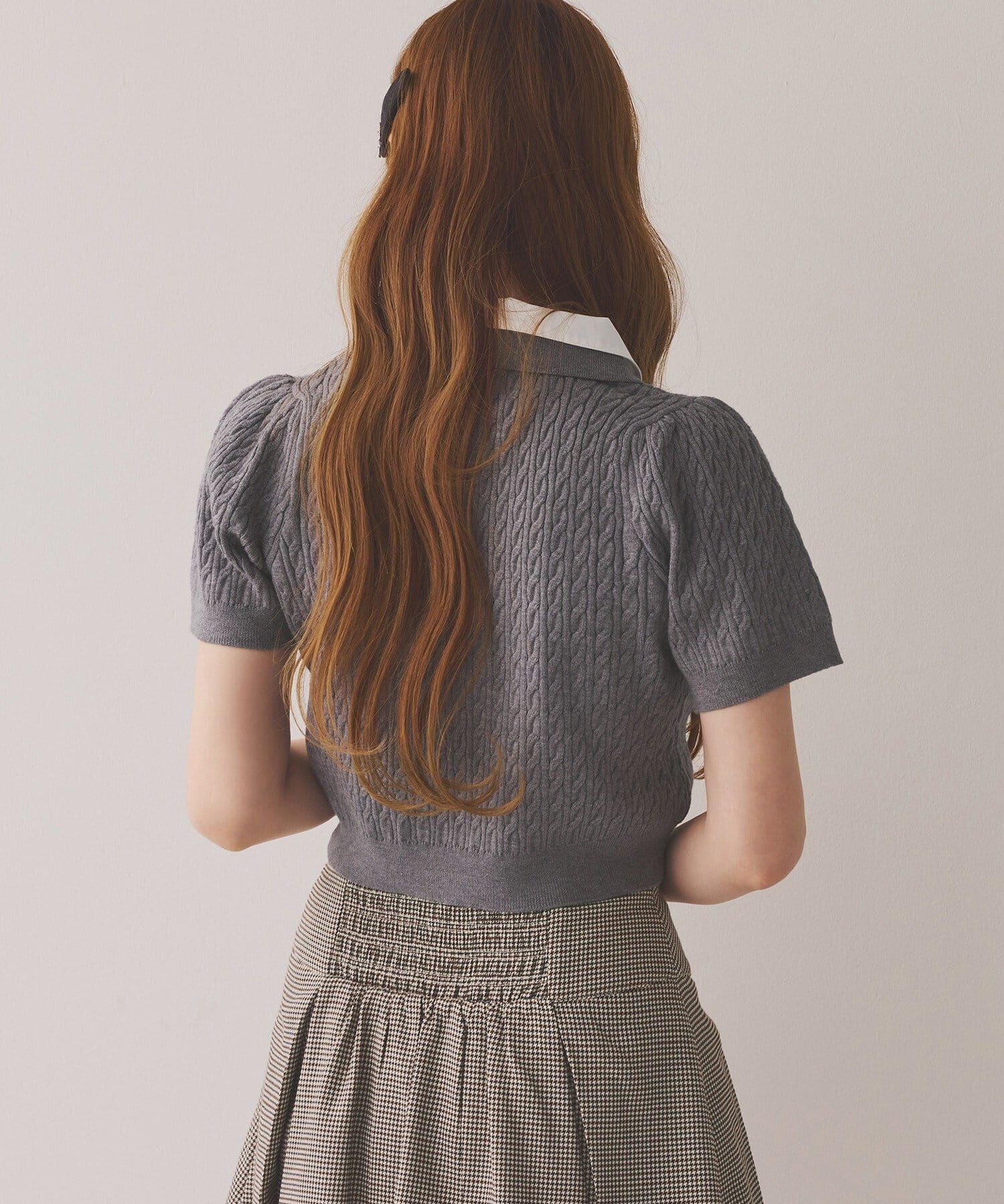 NC Double-collar cable short-sleeved knit