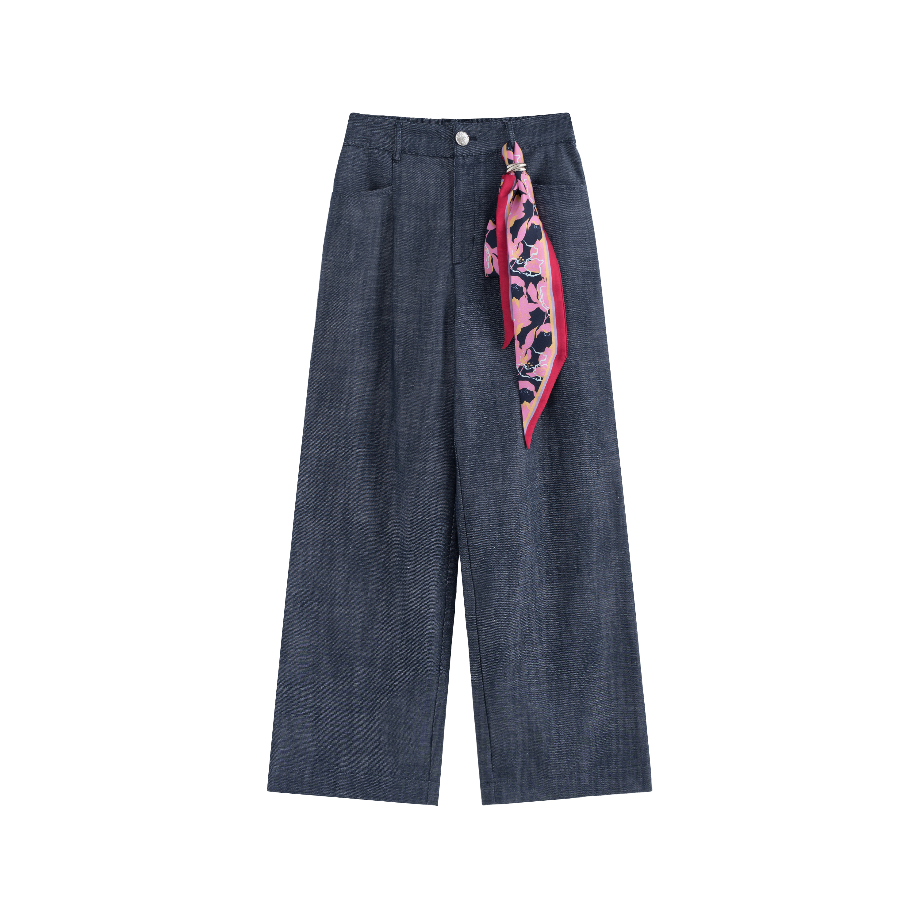 mi-tu 絲巾綁帶闊腿牛仔褲