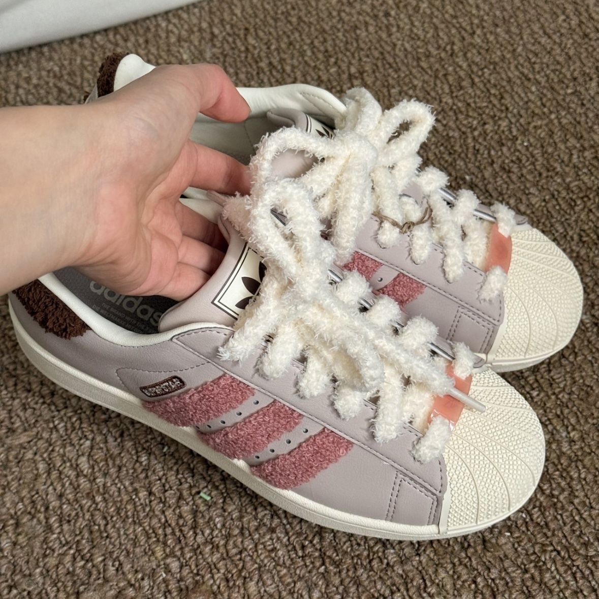 ADIDAS ORIGINALS SUPERSTAR  復古 毛絨 粉紅米 貝殼 休閒鞋 女款 JR6986