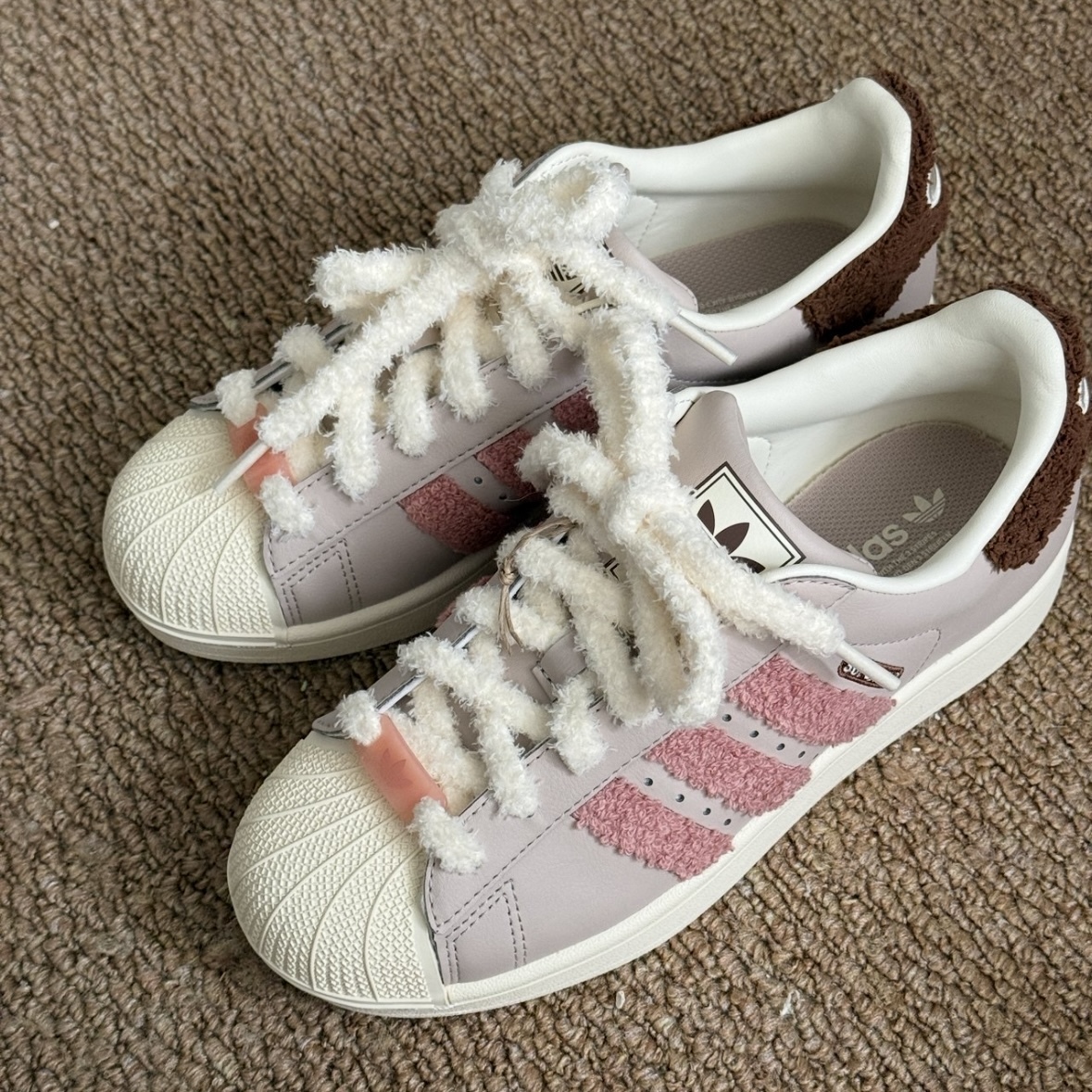 ADIDAS ORIGINALS SUPERSTAR  復古 毛絨 粉紅米 貝殼 休閒鞋 女款 JR6986