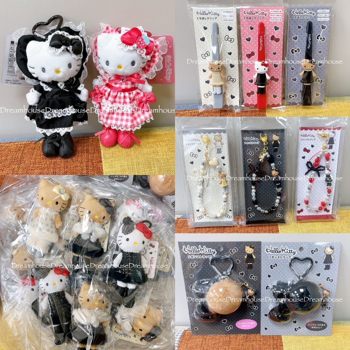 日本限定 凱蒂貓 長腿kitty 冬季款 蘿莉塔 娃娃吊飾 串珠吊飾 毛球公仔吊飾 髮夾 分區夾 鴨嘴夾 瀏海夾