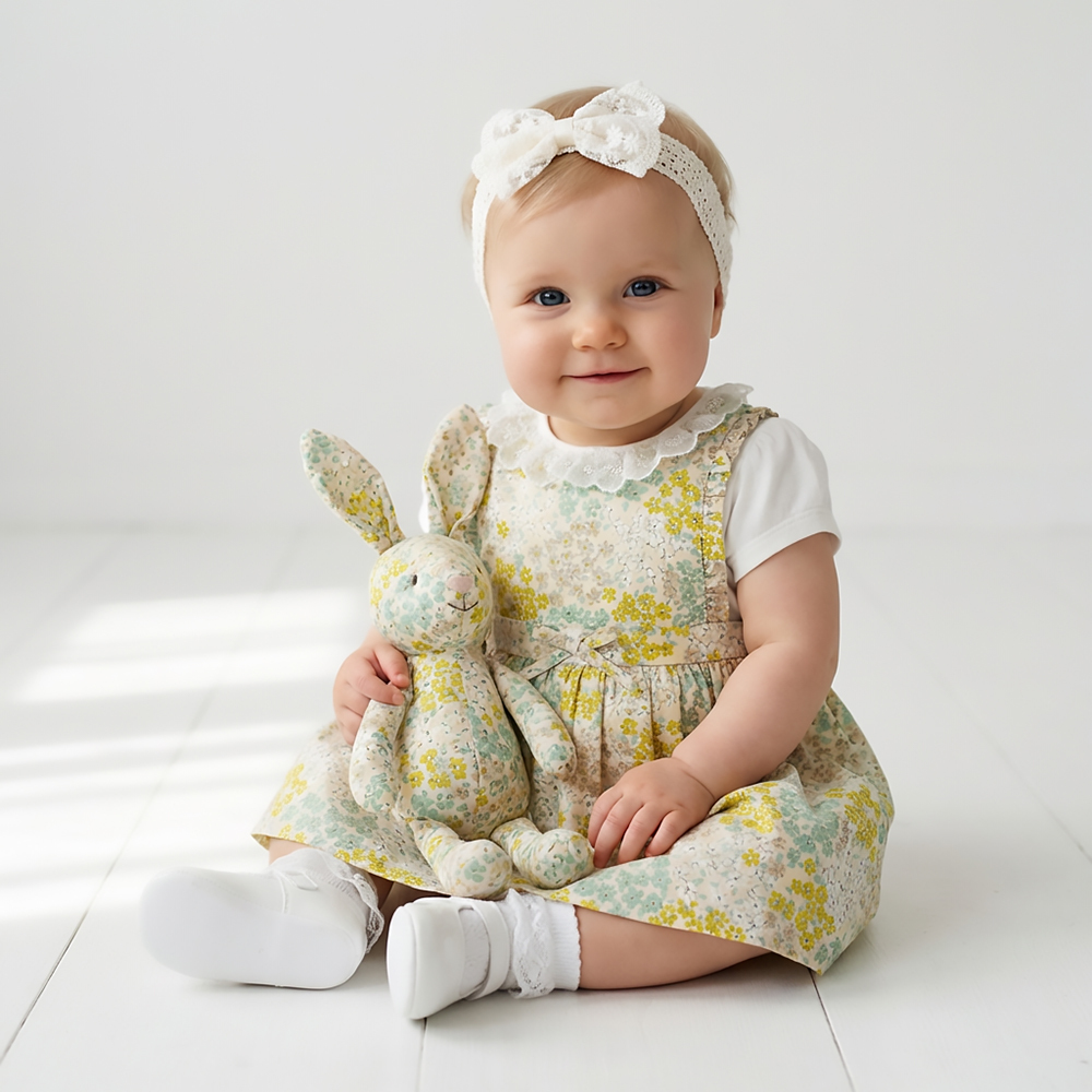 PIPPY  優雅蕾絲荷葉領背心裙3入組禮盒 黃