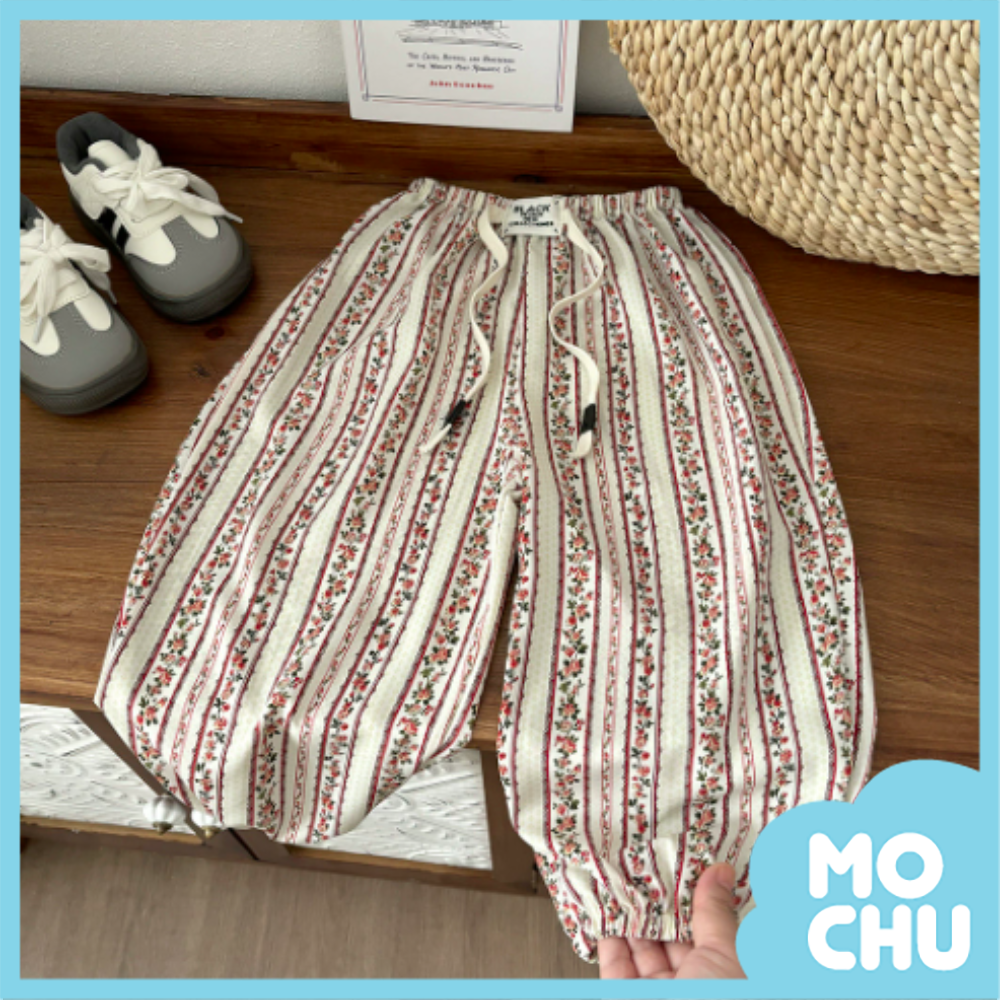條形碎花縮口防蚊褲