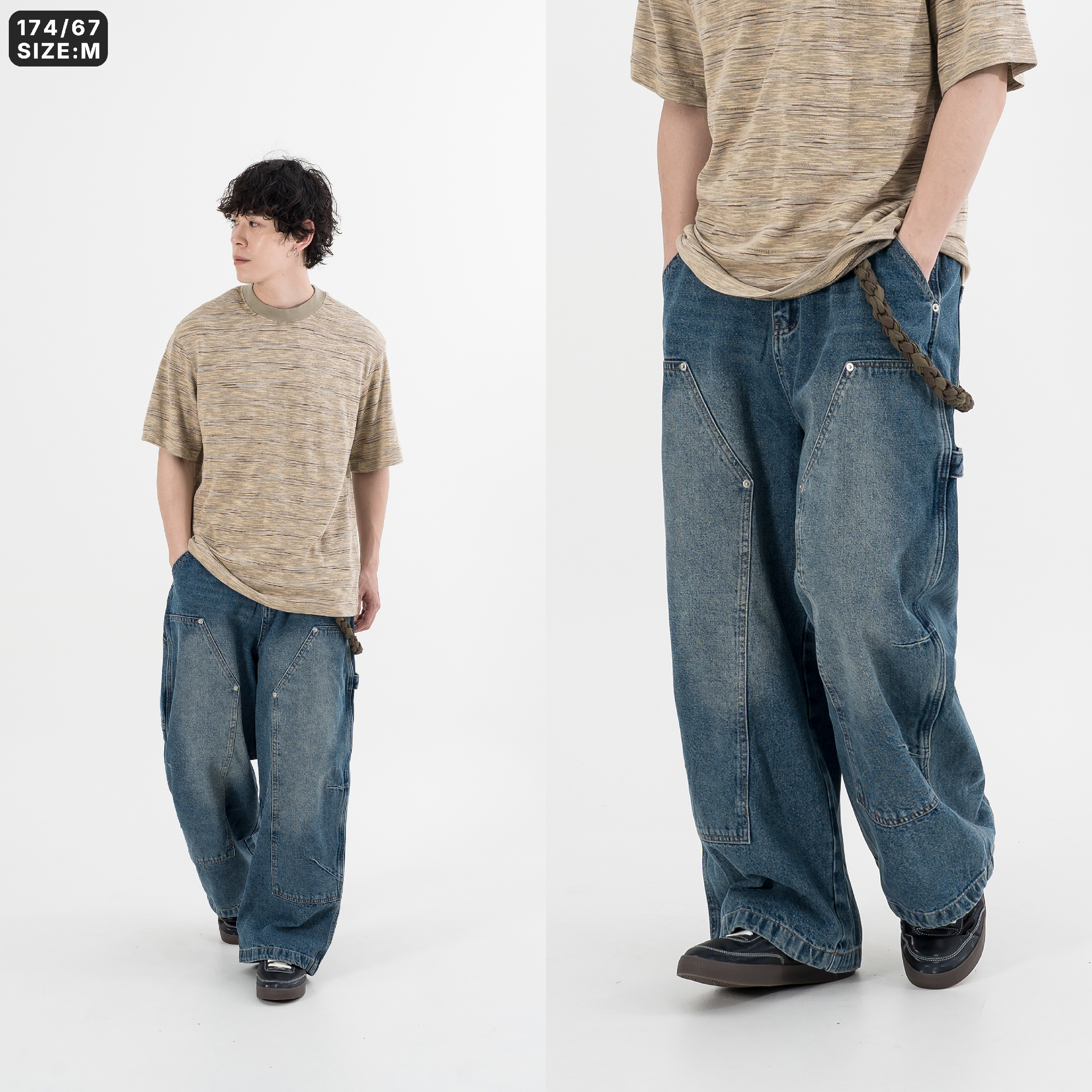 Double Knee Wide Leg Jeans 伐木 雙膝補丁 牛仔褲 [B-2526]
