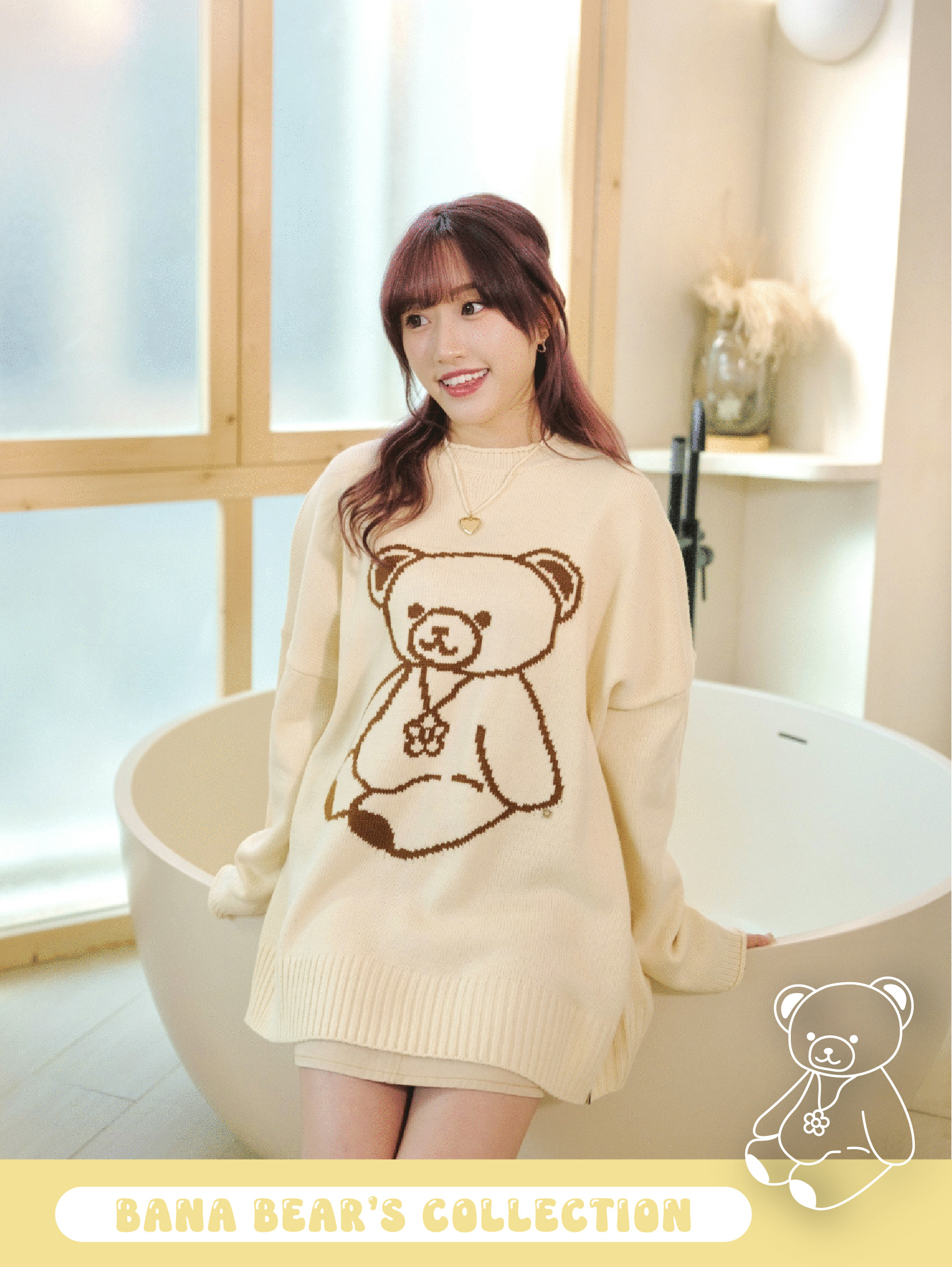 【新色加入】三色 / 花花頸鏈小熊針織毛衣 / Flower Charm Necklace Teddy Motif Knitwear