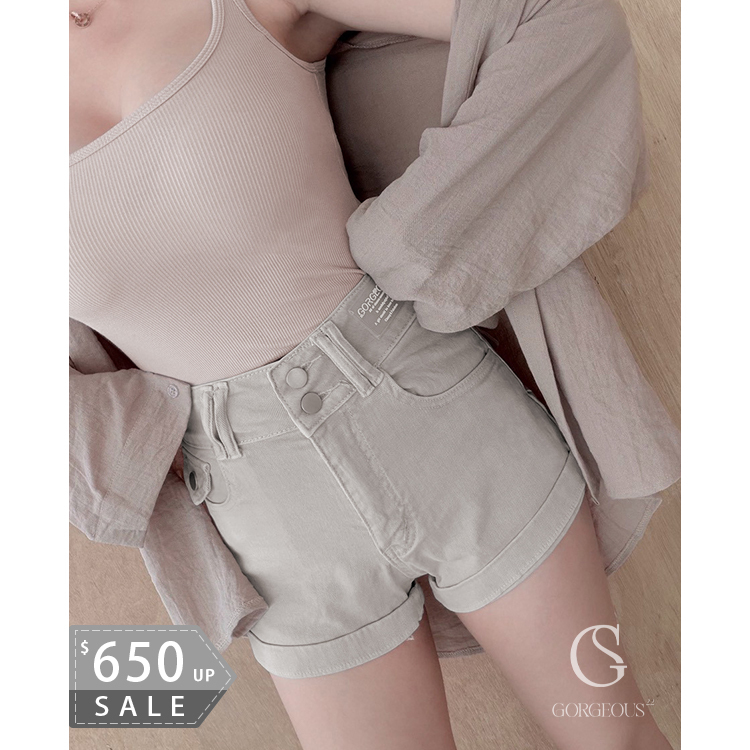 G9802 「雙釦彈力「蜜臀」牛仔短褲」