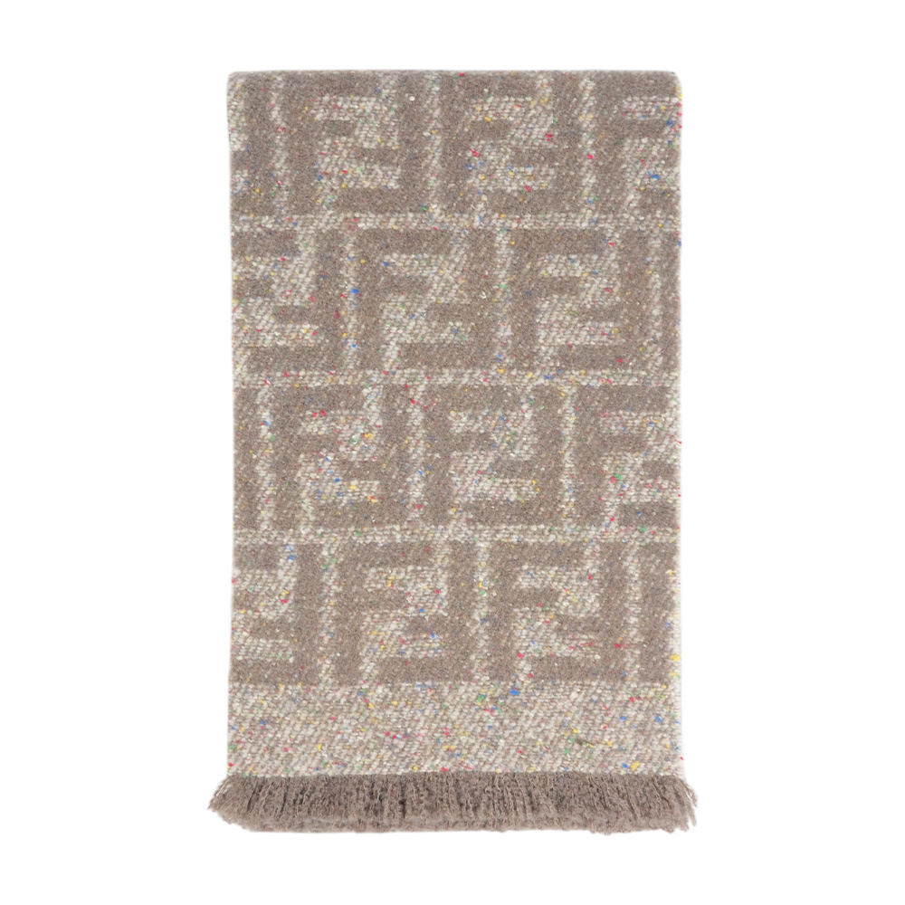 【Fendi】FF Logo 彩色點點混羊駝毛圍巾(鴿灰色)