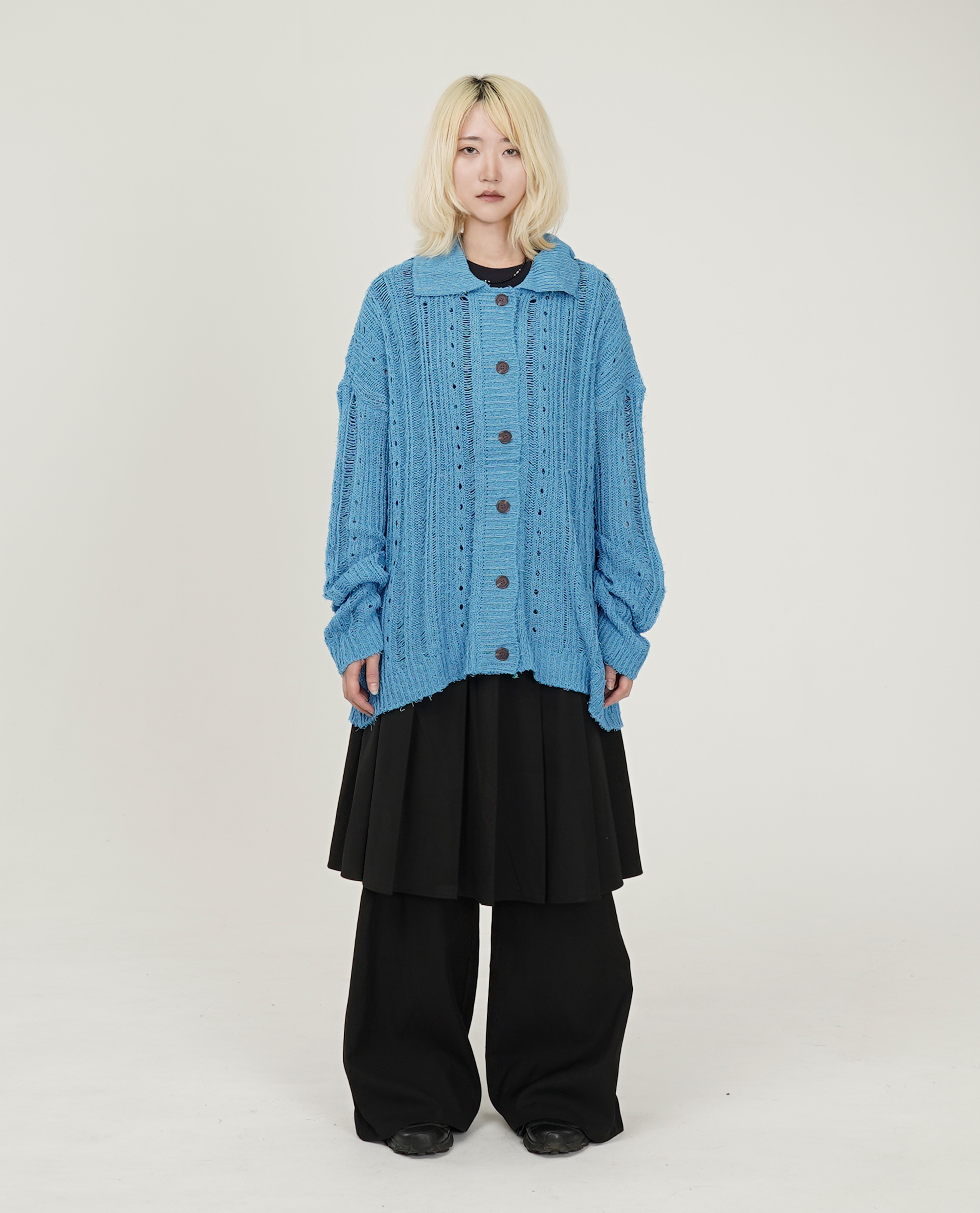 排釦薄針織罩衫