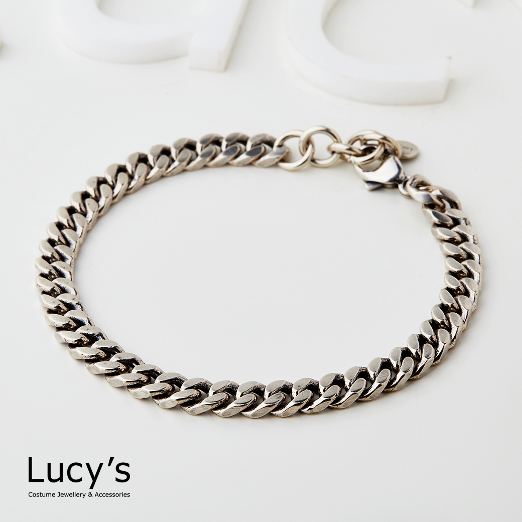 925純銀 個性扁鍊 硫化手鍊 (126023)