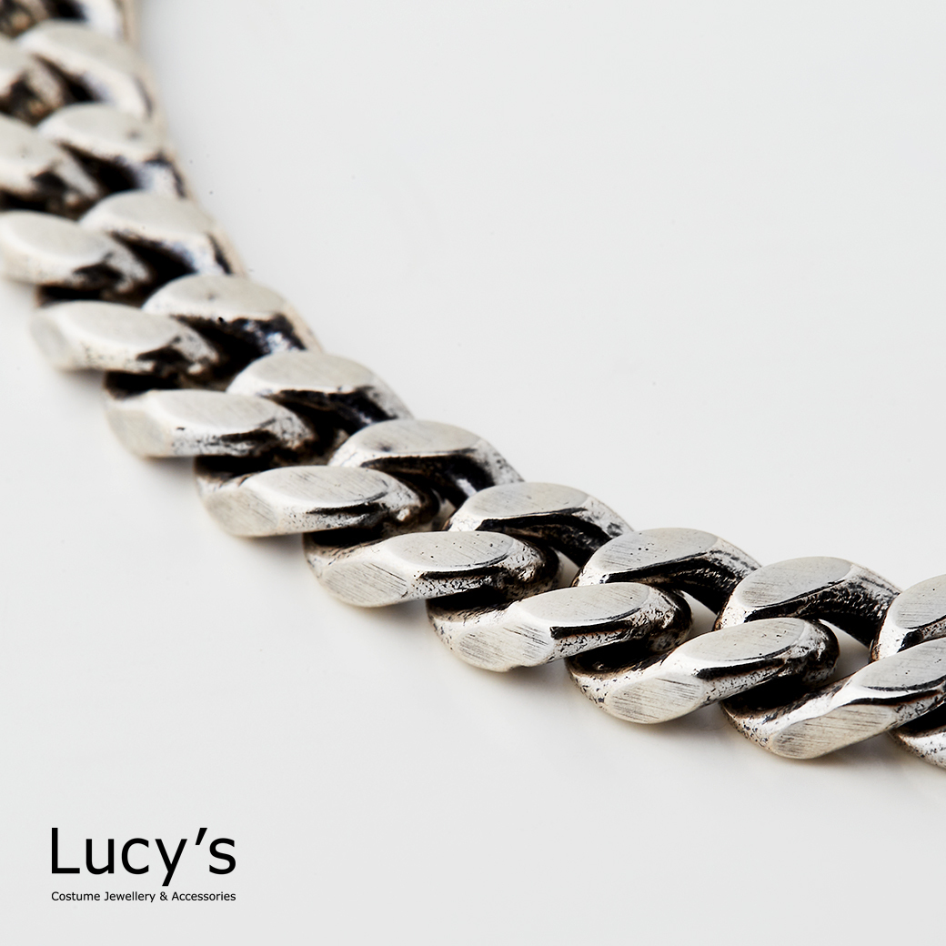 Lucy's-925純銀個性扁鍊硫化手鍊(126023)
