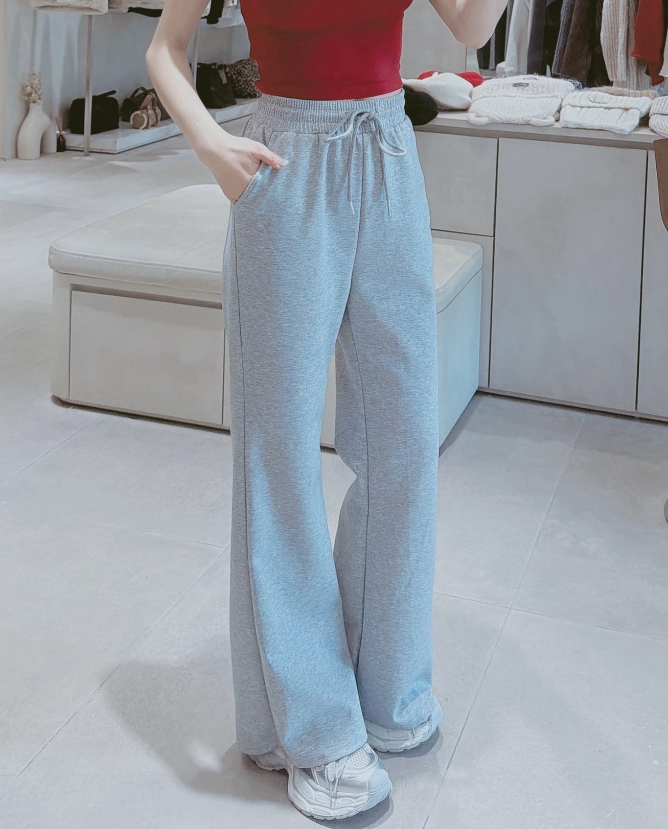 鬆緊腰抽繩棉質微喇叭褲 9912