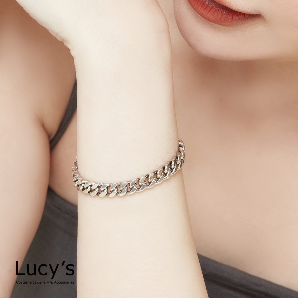 925純銀 個性扁鍊 硫化手鍊 (126023)