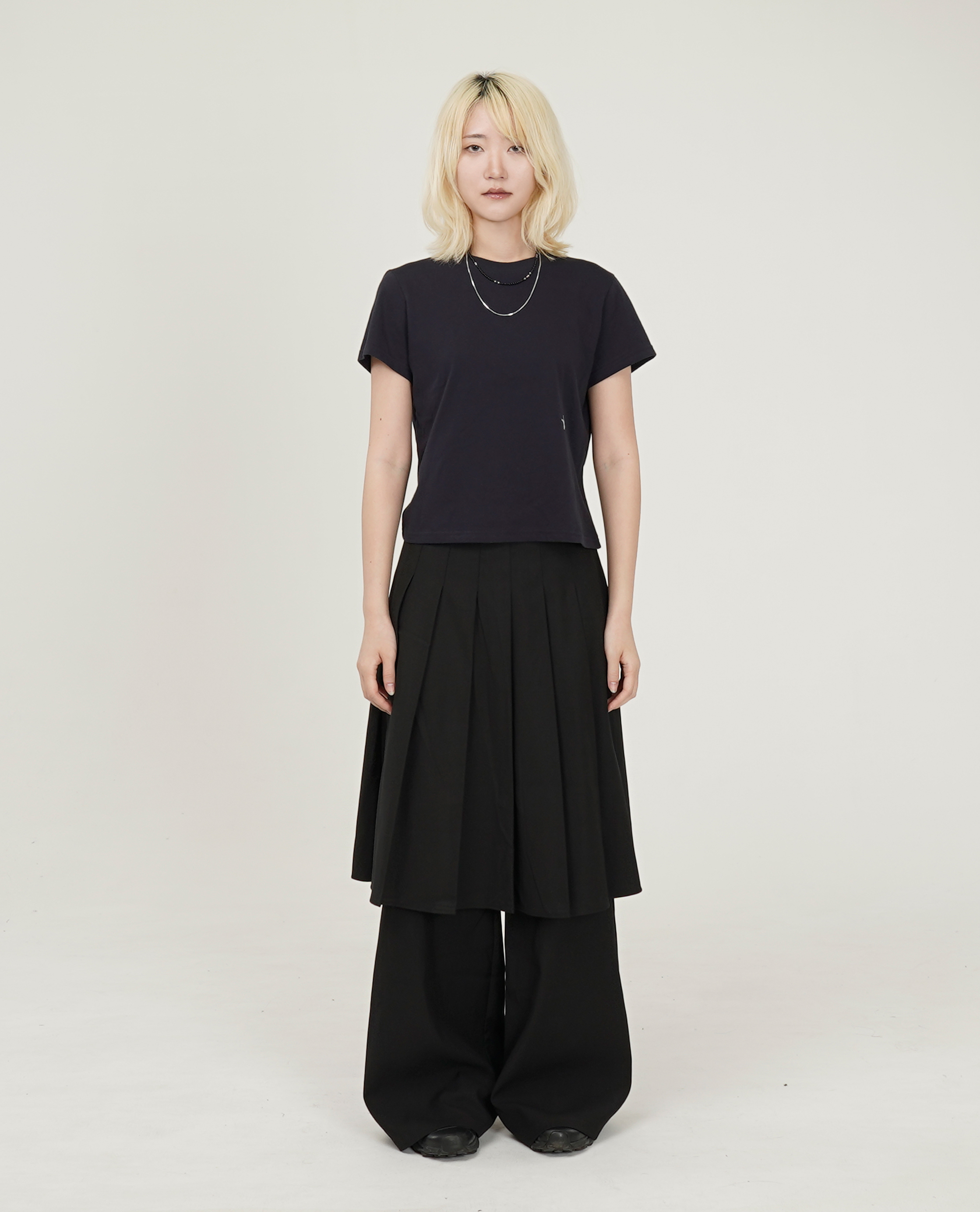 百褶西裝假兩件褲裙褲