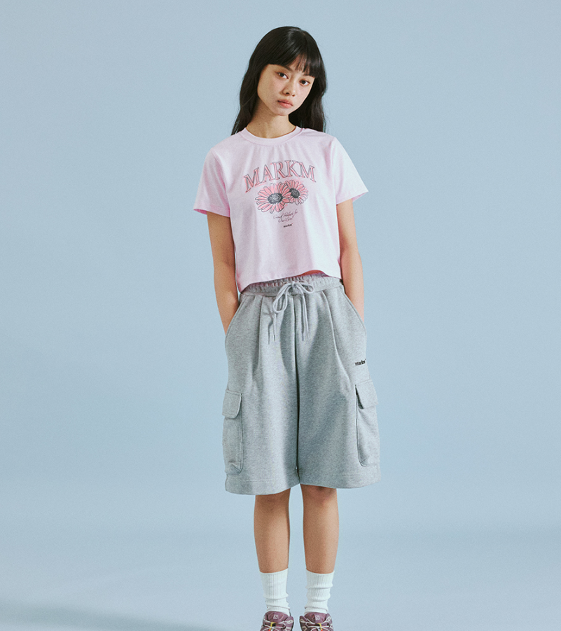 【韓國預購】AKR022509 MARKM 女裝復古碎花露臍短袖上衣