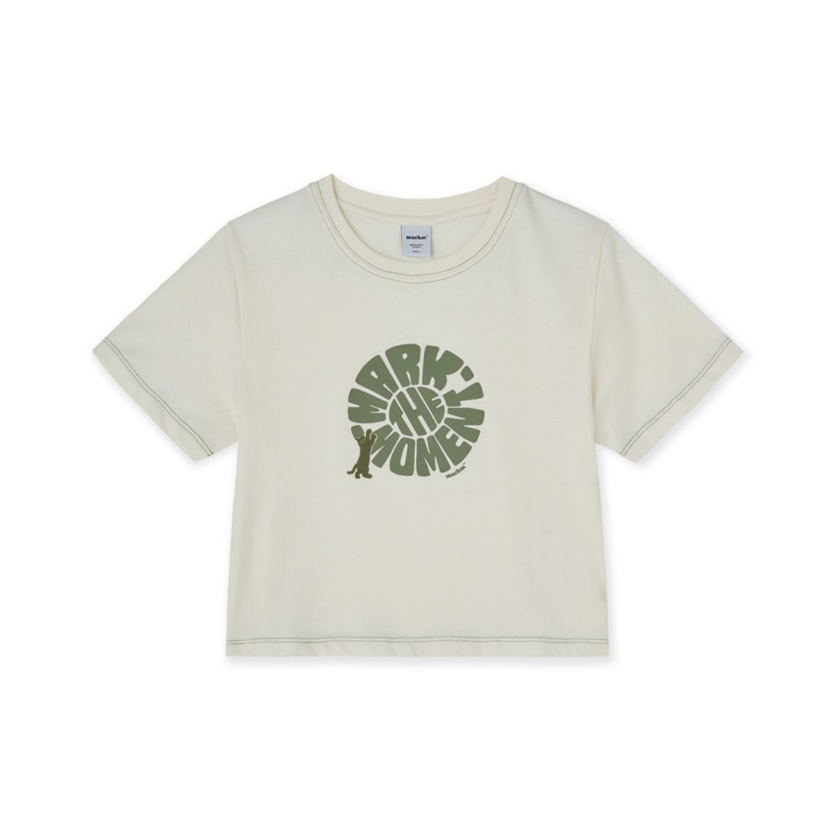 【韓國預購】AKR022510 MARKM 女裝圓形Logo貓咪短袖上衣