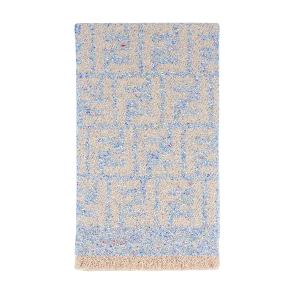 【Fendi】FF Logo 彩色點點混羊駝毛圍巾(藍色)