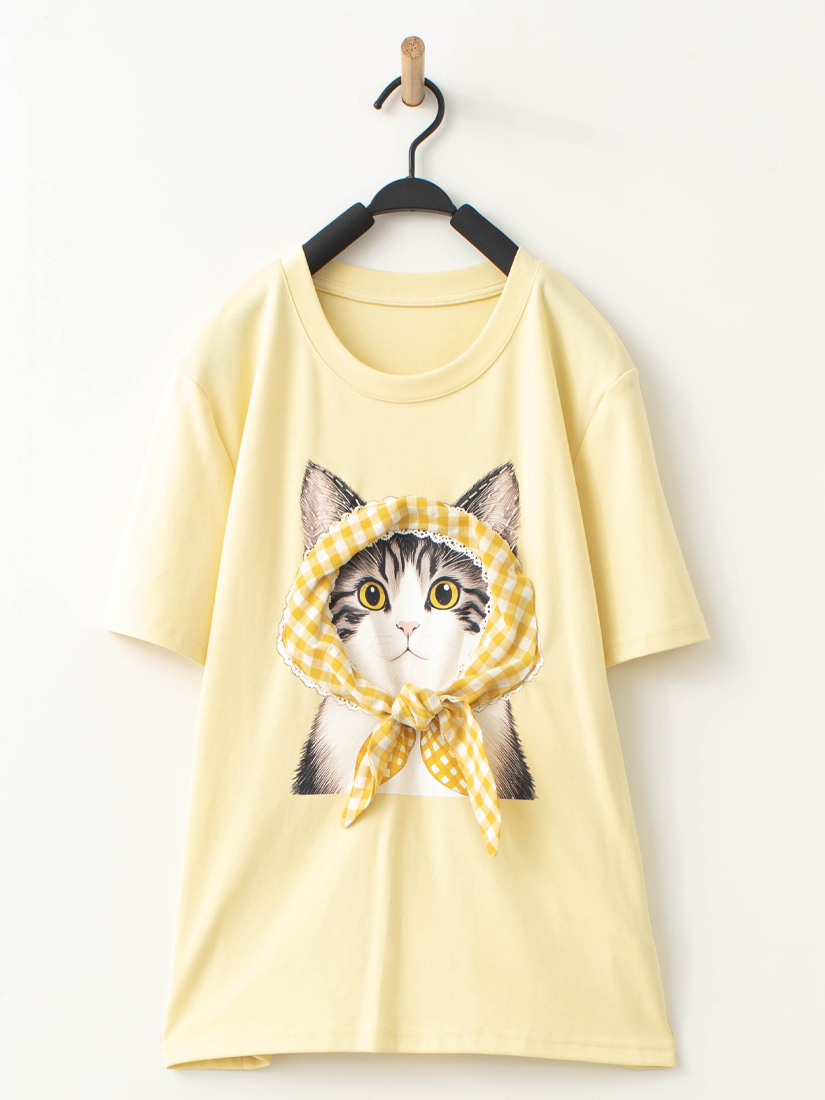 童趣貓咪格紋綁結上衣