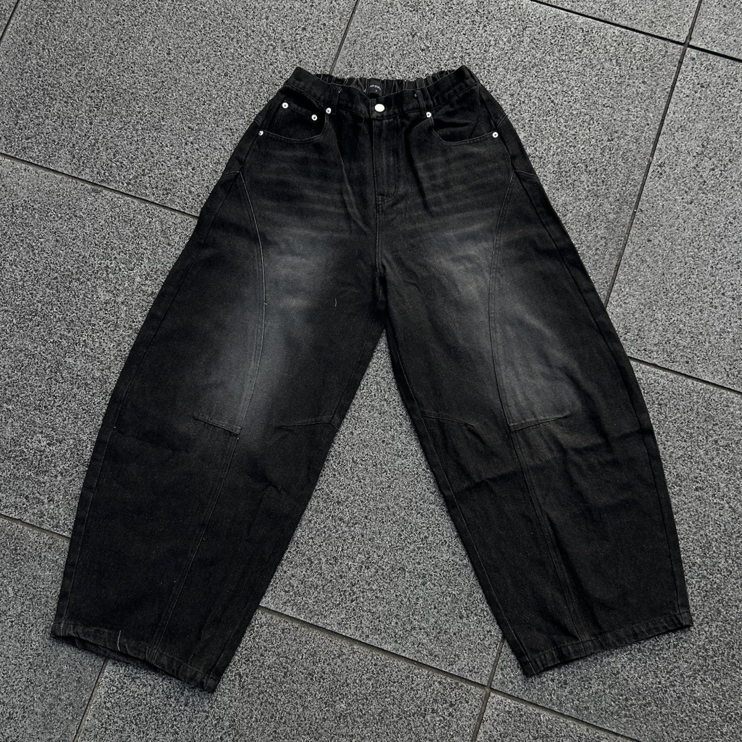 韓國復古水洗彎刀牛仔褲
