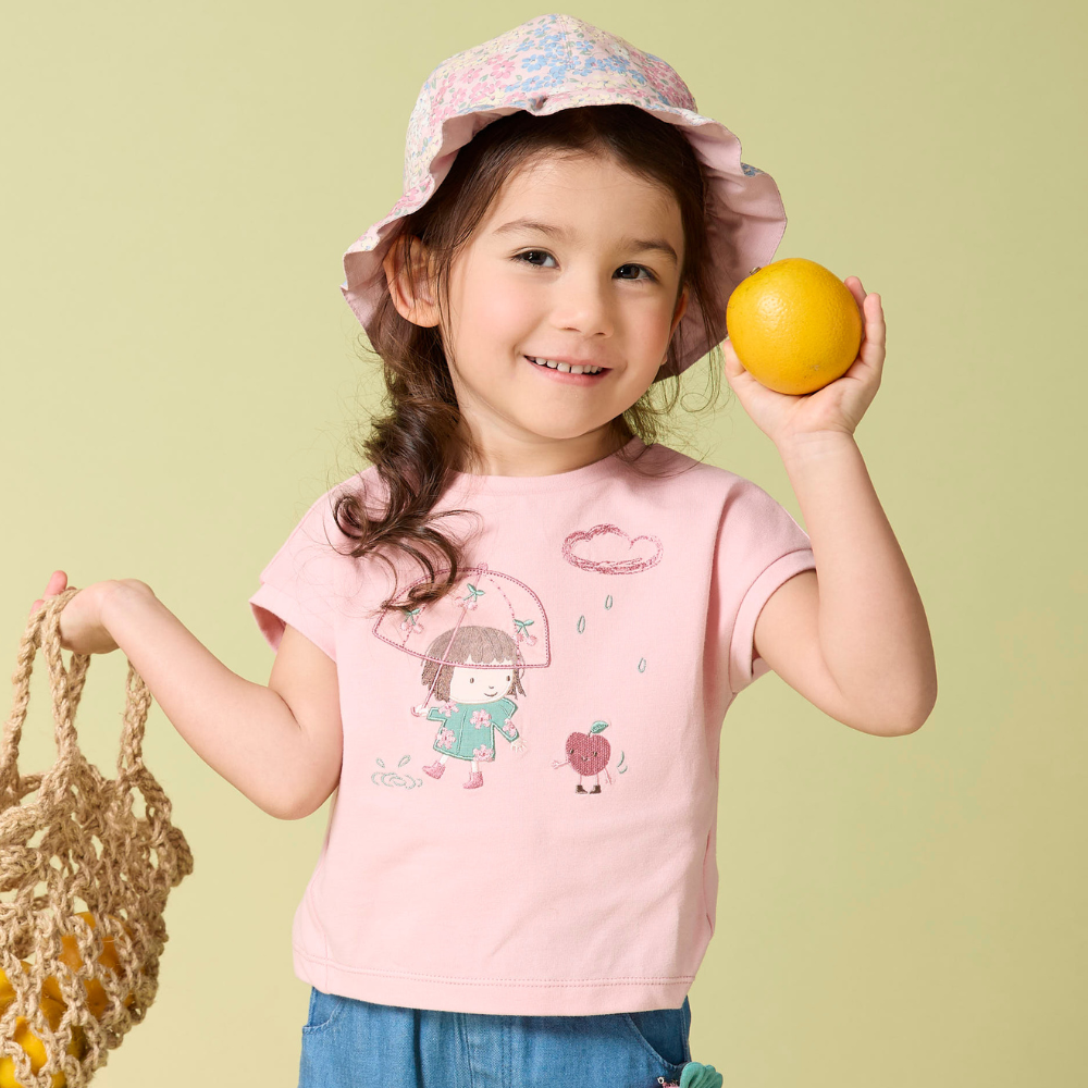 PIPPY 漫步雨中精緻刺繡一分袖圓領上衣 粉