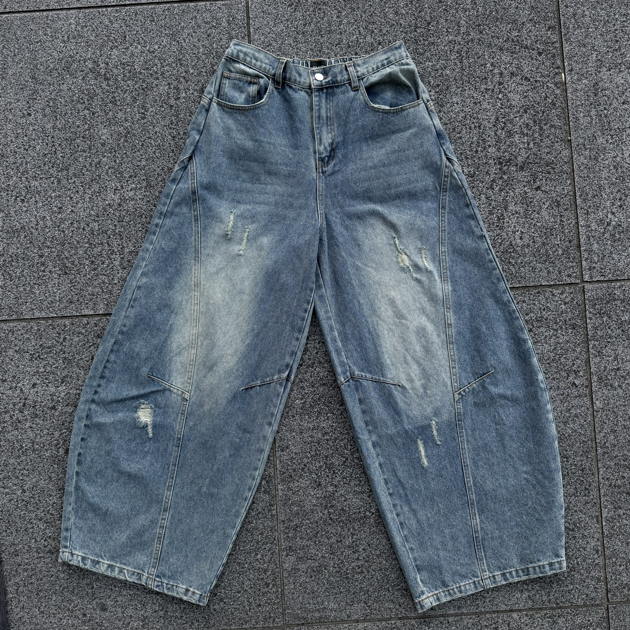 韓國小破壞彎刀牛仔褲