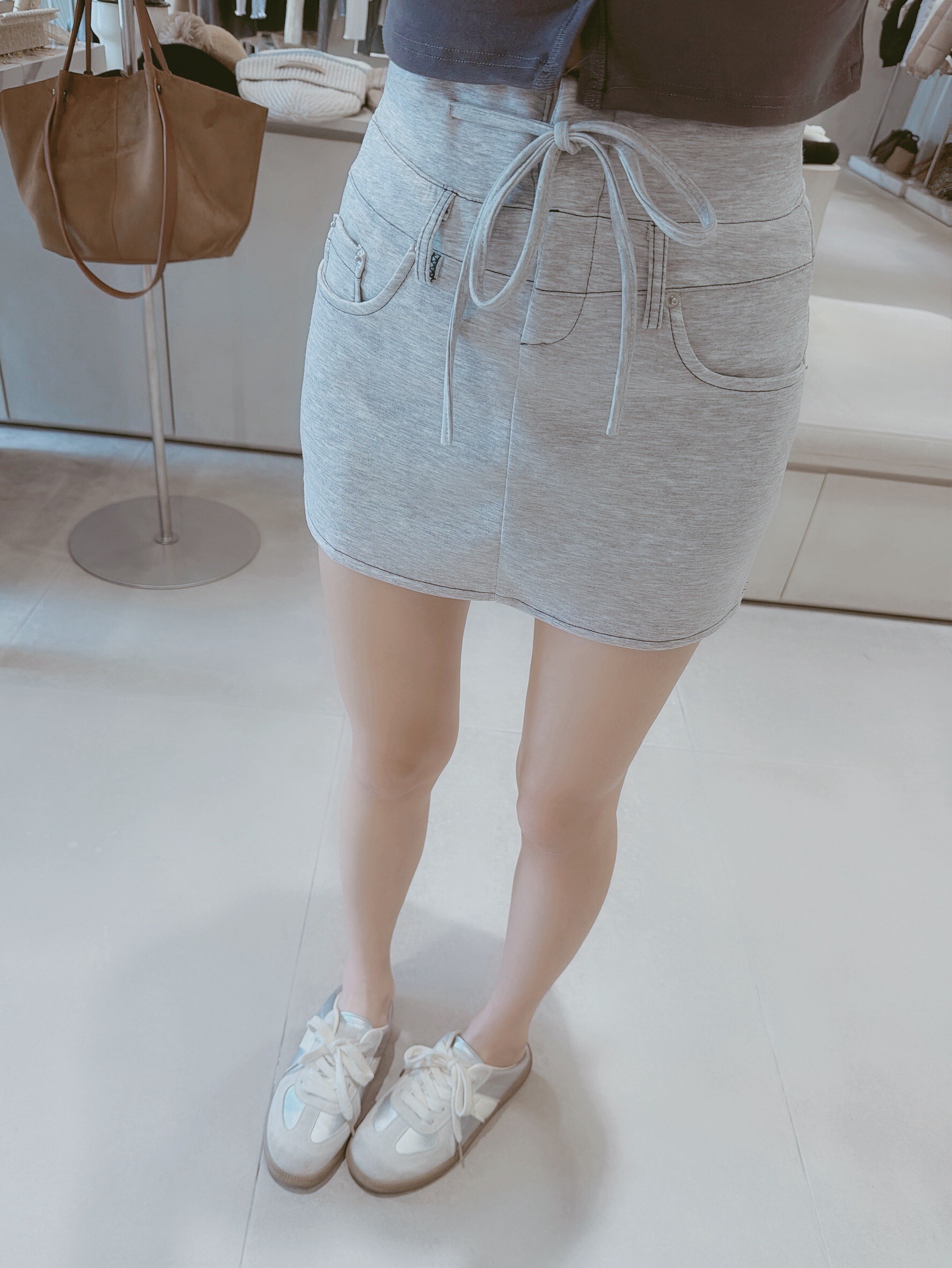 高腰抽繩車線太空棉褲裙 2682