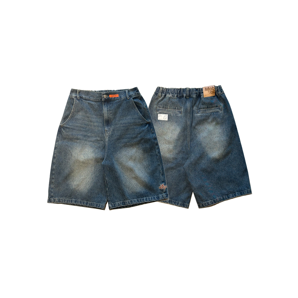 MOBLAB  水洗牛仔刺繡短褲