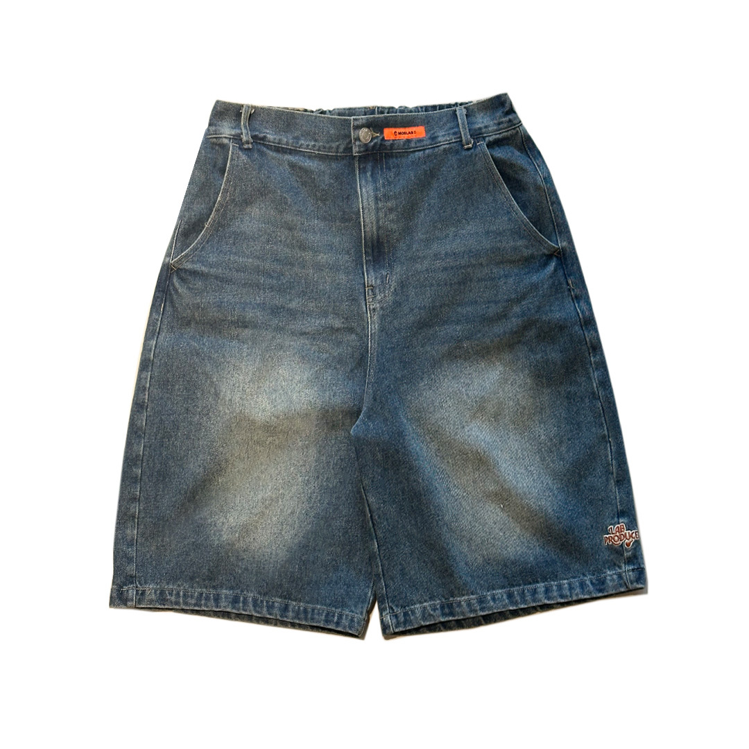 MOBLAB  水洗牛仔刺繡短褲