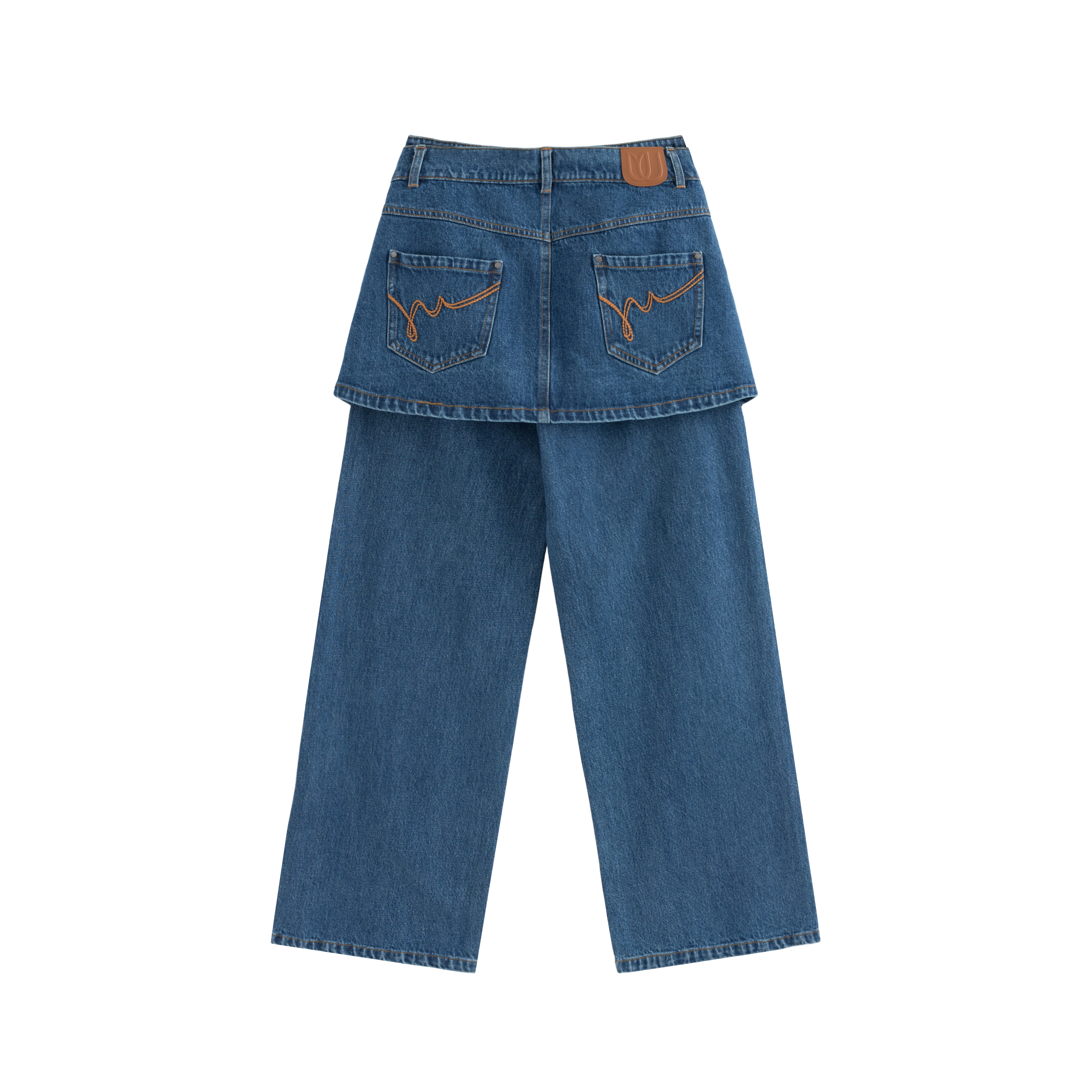 mi-tu 假兩件疊穿牛仔闊腿褲