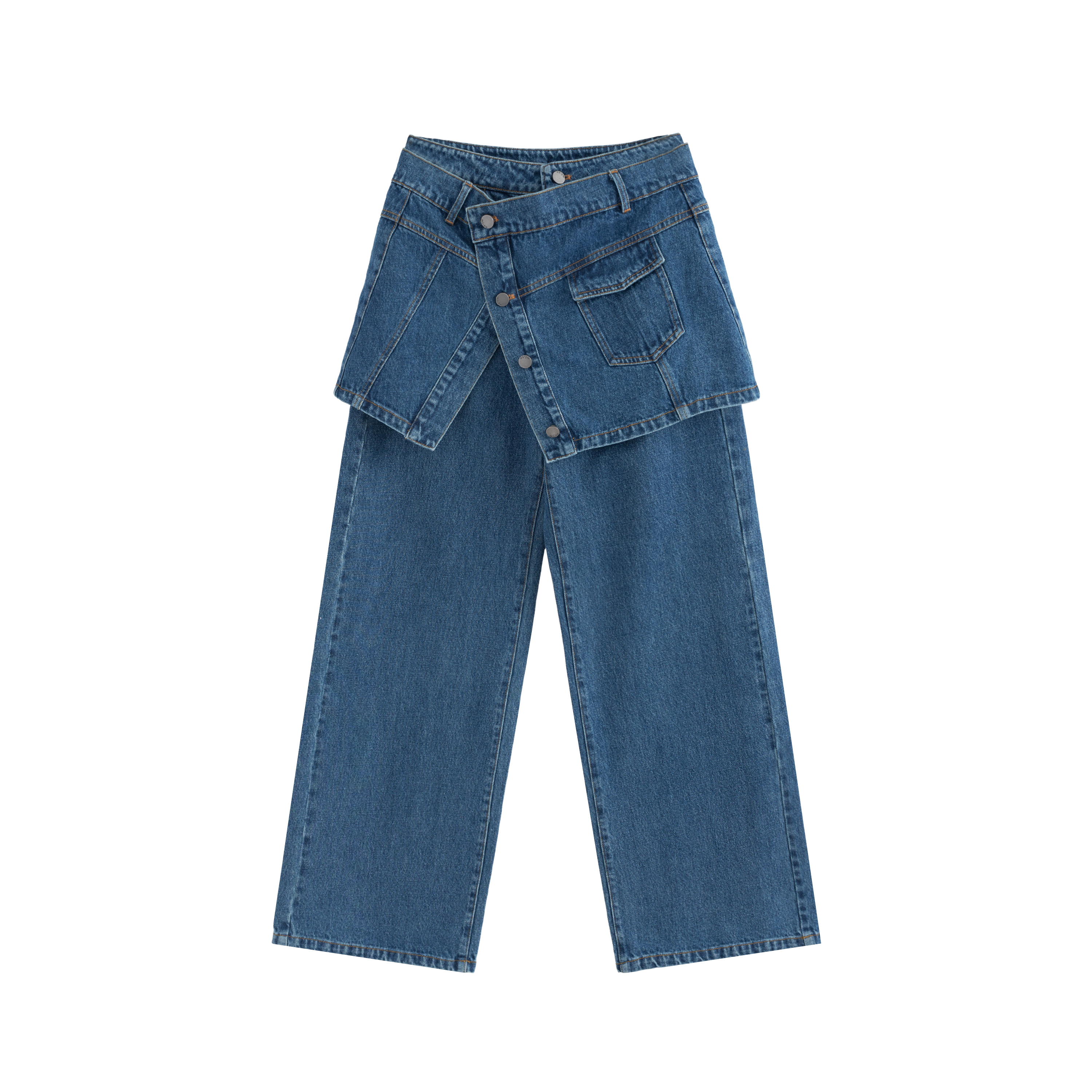 mi-tu 假兩件疊穿牛仔闊腿褲