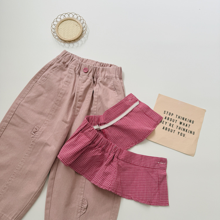 格子綁帶疊穿休閒褲