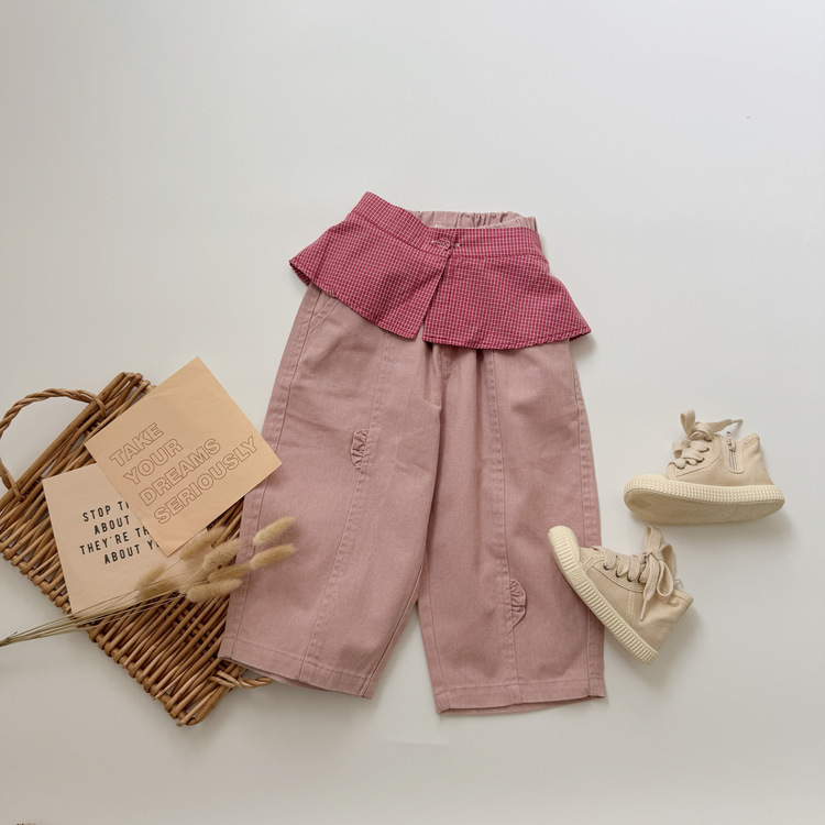 格子綁帶疊穿休閒褲